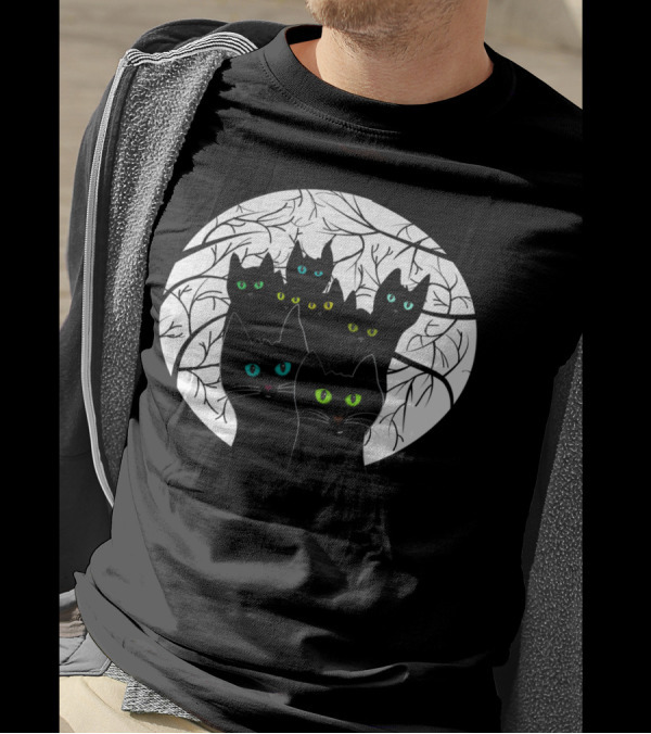Cats Gathered In Circle Of Branches With Colorful Eyes T-Shirt