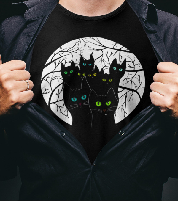 Cats Gathered In Circle Of Branches With Colorful Eyes T-Shirt