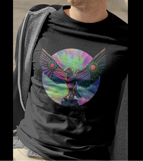 Neon Robot Eagle Symphony In Flight T-Shirt