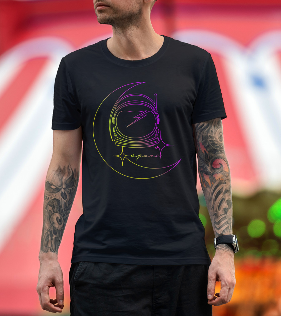 Astroline Space Neon Astronaut Helmet Moon and Star T-Shirt
