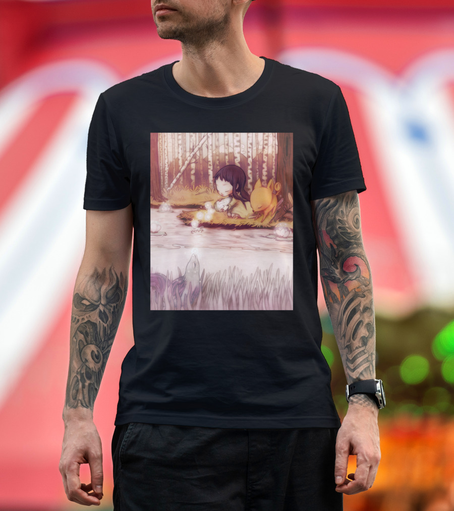 Finders Keepers Tranquil Forest Scene with Child and Creature by Water T-Shirt