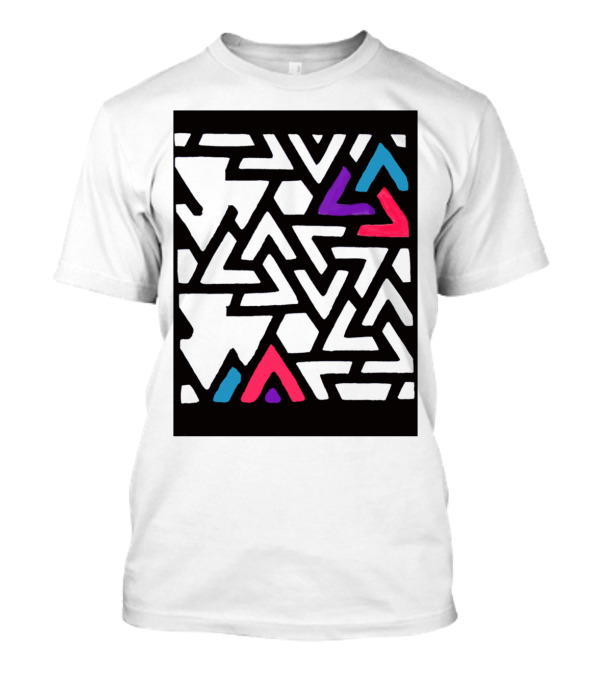 Broken Geometric Window Pattern Triangles In Blue Red And Pink T-Shirt