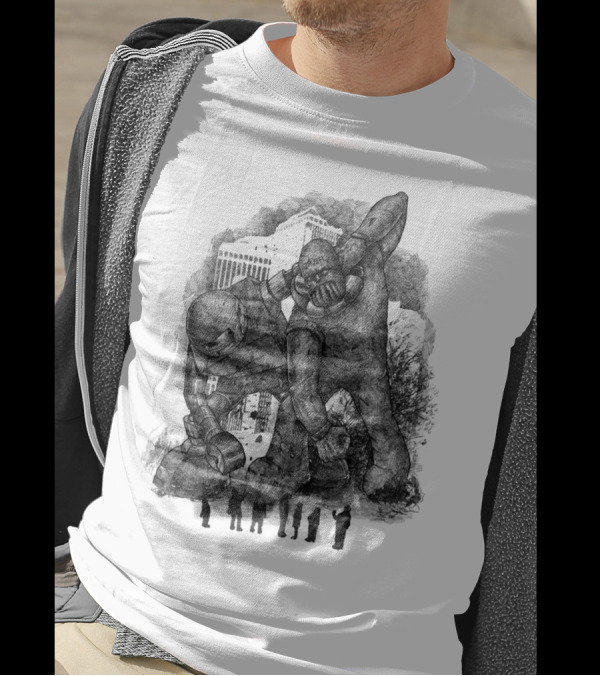 Robot Vs Golem Epic Battle In Urban Landscape T-Shirt