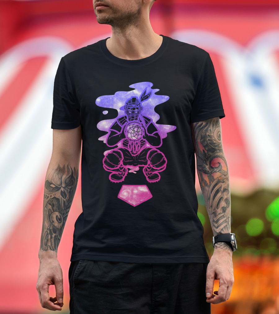Dreamcatcher Baseball Catcher Holding Starry Dreamcatcher with Cosmic Elements T-Shirt