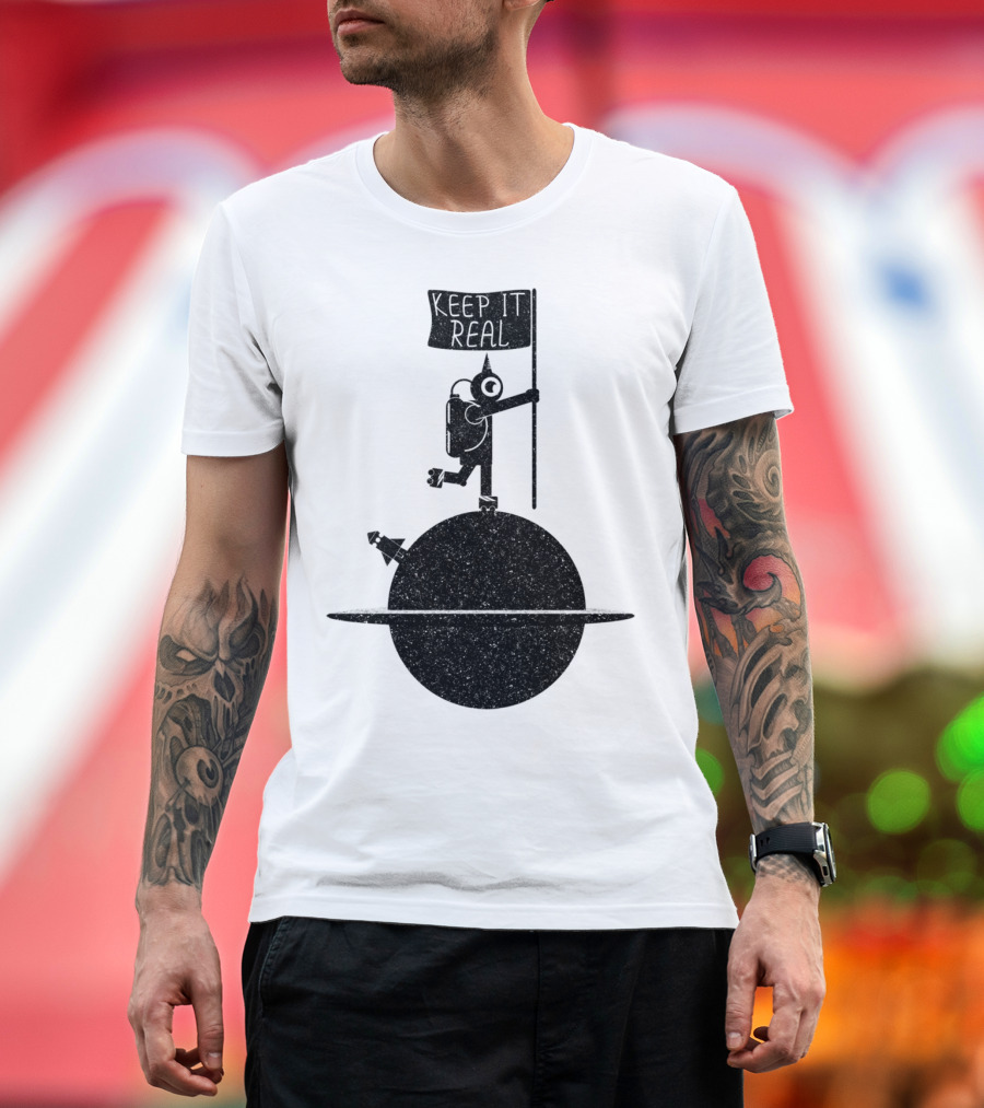 Astronaut Keep It Real Flag on Saturn Planet T-Shirt