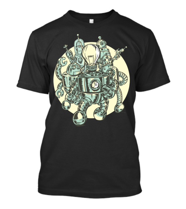 Robots On The Move Vintage Lightbulb Clockwork Ensemble T-Shirt