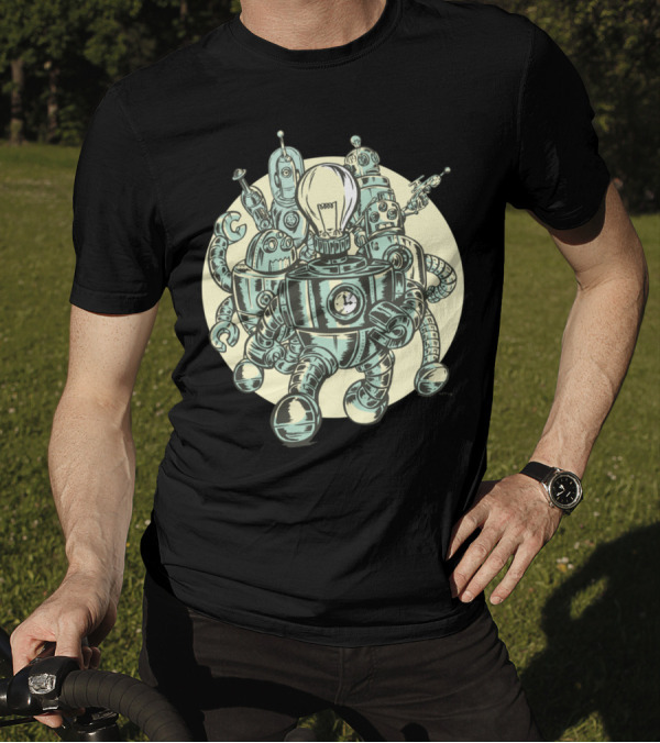Robots On The Move Vintage Lightbulb Clockwork Ensemble T-Shirt