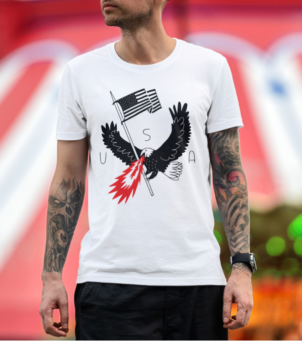Premium T-Shirt: USA Fire Breathing Eagle with American Flag Patriotism T-Shirt USA Fire Breathing Eagle with American Flag Patriotism T-Shirt