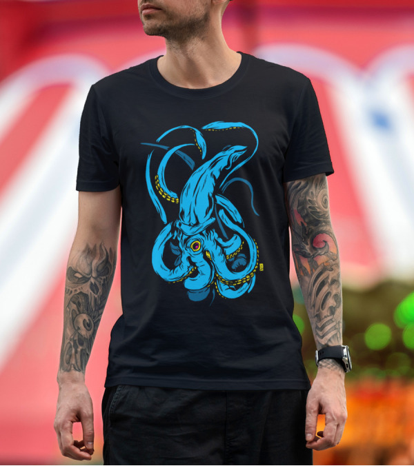 Premium T-Shirt: Giant Deep Sea Squid Blue Tentacles T-Shirt Giant Deep Sea Squid Blue Tentacles T-Shirt