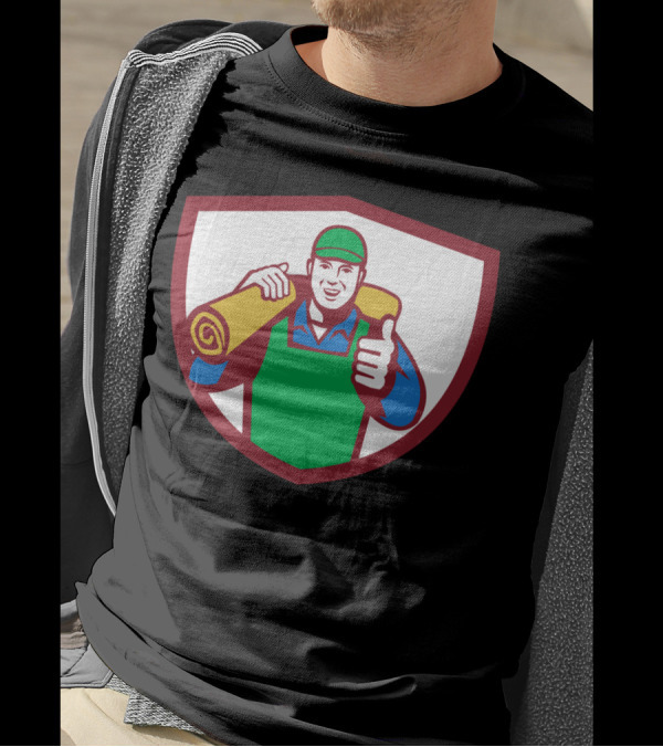 Carpet Layer Thumbs Up Shield Emblem Carrying Mat T-Shirt