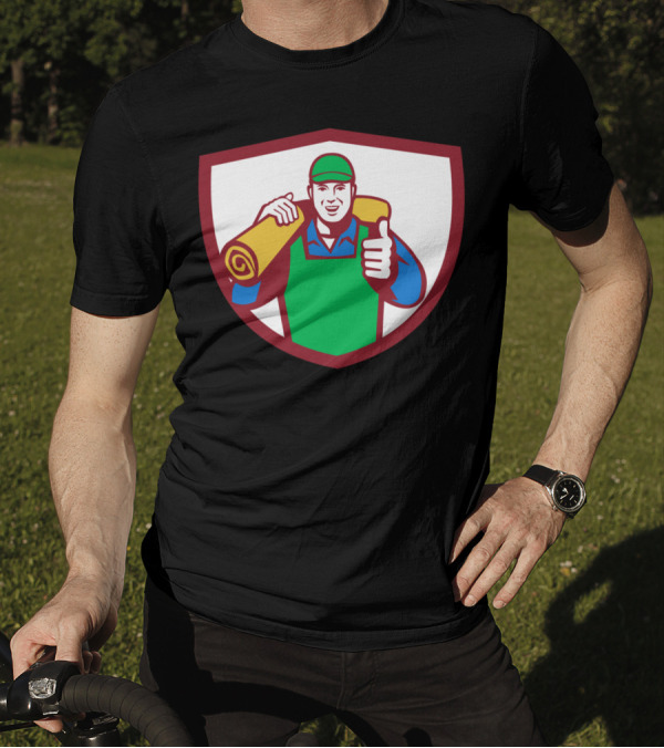 Carpet Layer Thumbs Up Shield Emblem Carrying Mat T-Shirt