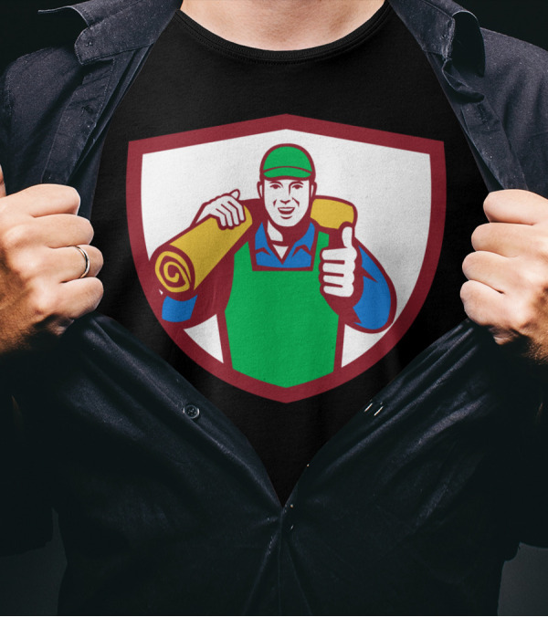 Carpet Layer Thumbs Up Shield Emblem Carrying Mat T-Shirt