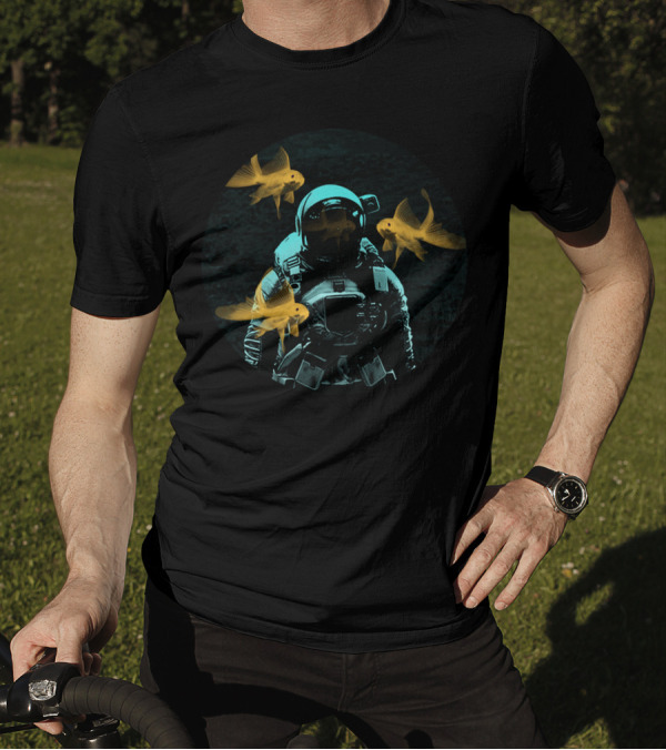 Astronaut Encountering Surreal Floating Goldfish In Space T-Shirt