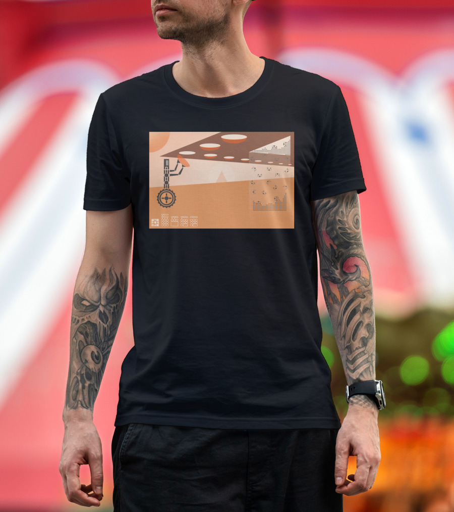 Giant Repair Robot Arm Mechanics Desert Fixing Scene T-Shirt