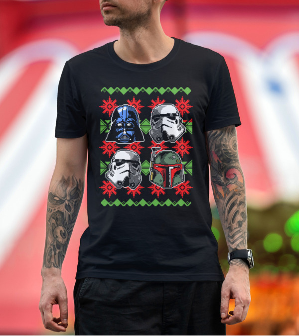 Premium T-Shirt: Ugly Christmas Dark Side Darth Vader Stormtrooper Boba Fett T-Shirt Ugly Christmas Dark Side Darth Vader Stormtrooper Boba Fett T-Shirt