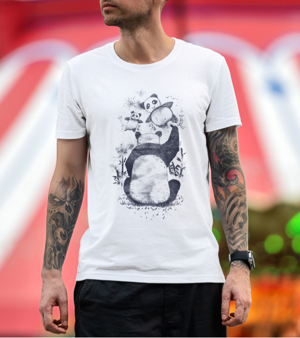 Premium T-Shirt: Panda Family At The Zoo with Cute Playful Cubs and Bamboo T-Shirt Panda Family At The Zoo with Cute Playful Cubs and Bamboo T-Shirt