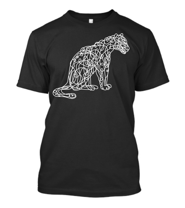 Leopard Artistic Line Style White Abstract Cat Outline T-Shirt