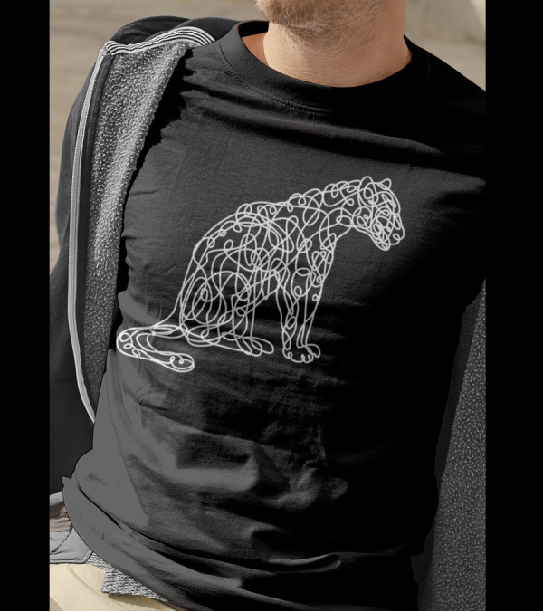 Leopard Artistic Line Style White Abstract Cat Outline T-Shirt