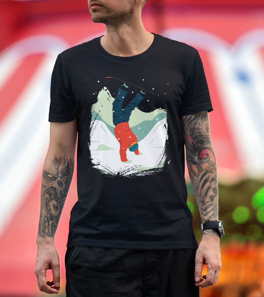 Snowboarding Handstand in Snowy Mountain Landscape T-Shirt