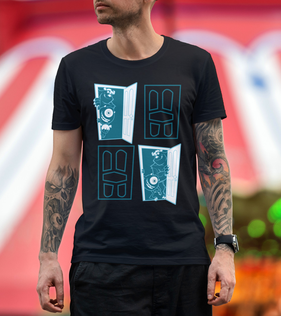 Mike And Sulley Peeking Through Doors T-Shirt