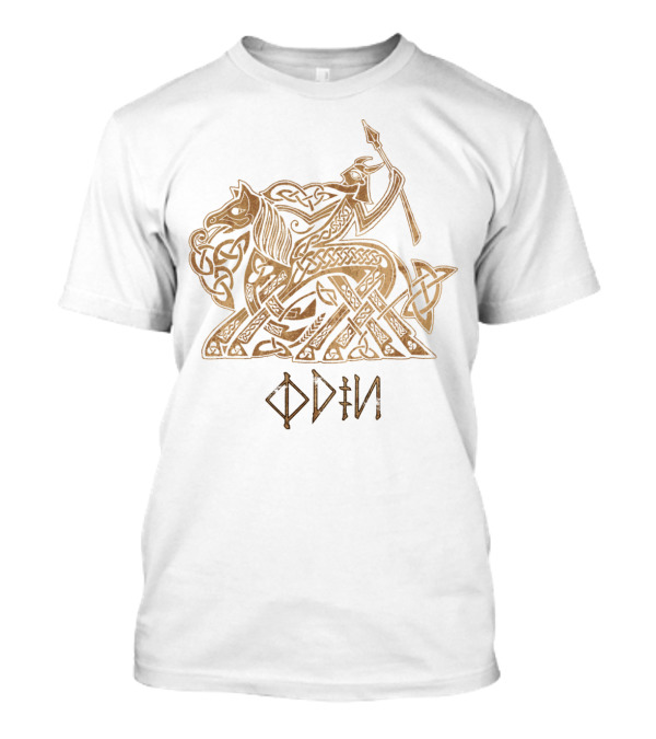 Odin Entering Valhalla On Sleipnir With Norse Knotwork T-Shirt