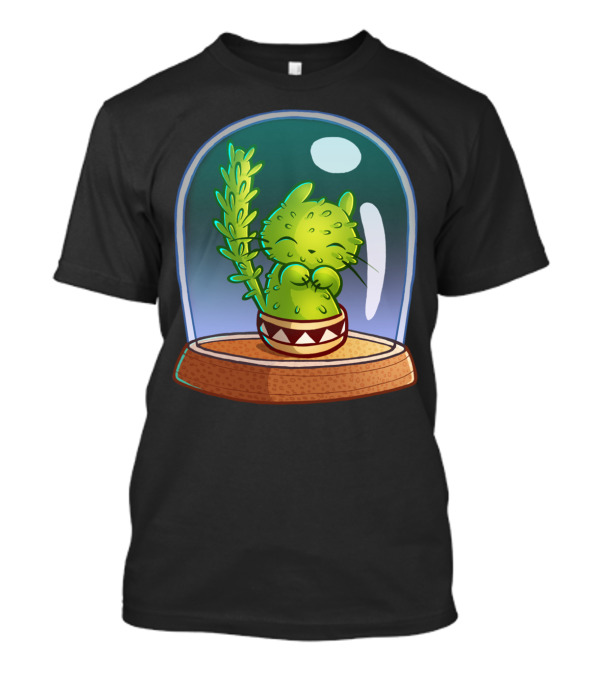 Cat Ti Shy Cactus Under Glass Dome T-Shirt