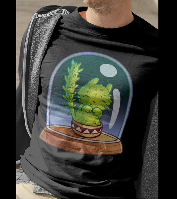 Cat Ti Shy Cactus Under Glass Dome T-Shirt