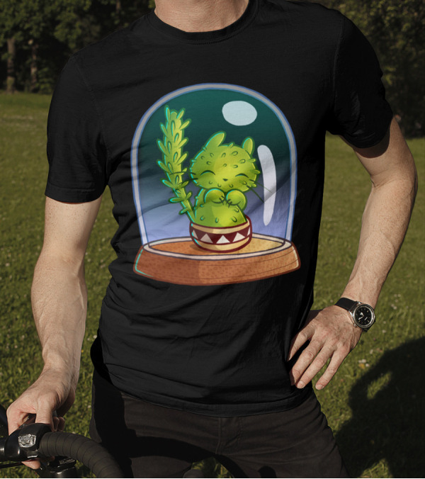 Cat Ti Shy Cactus Under Glass Dome T-Shirt