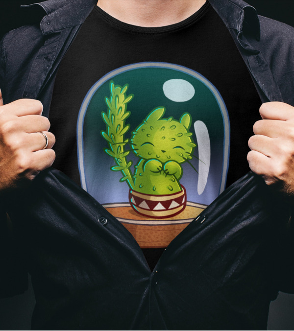Cat Ti Shy Cactus Under Glass Dome T-Shirt