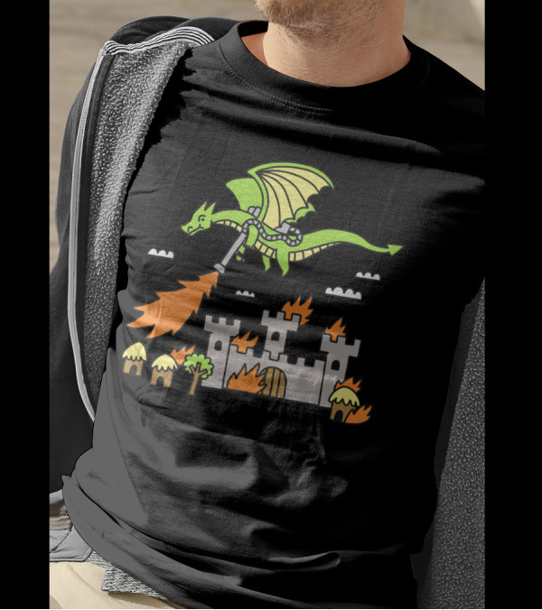 Dragon Breathing Fire On Medieval Castle With Flamethrower T-Shirt