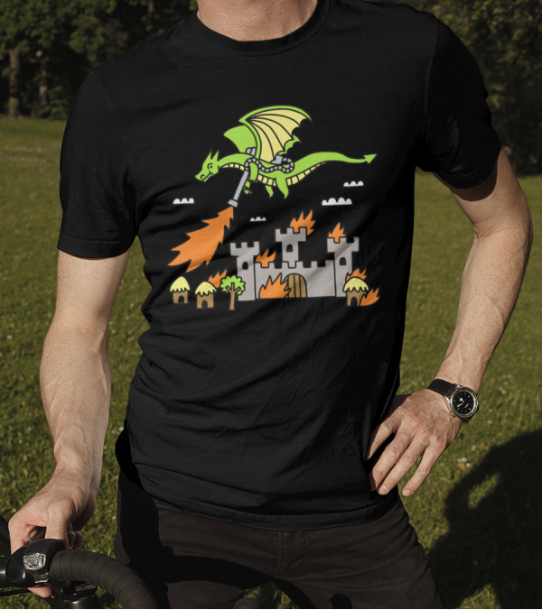 Dragon Breathing Fire On Medieval Castle With Flamethrower T-Shirt