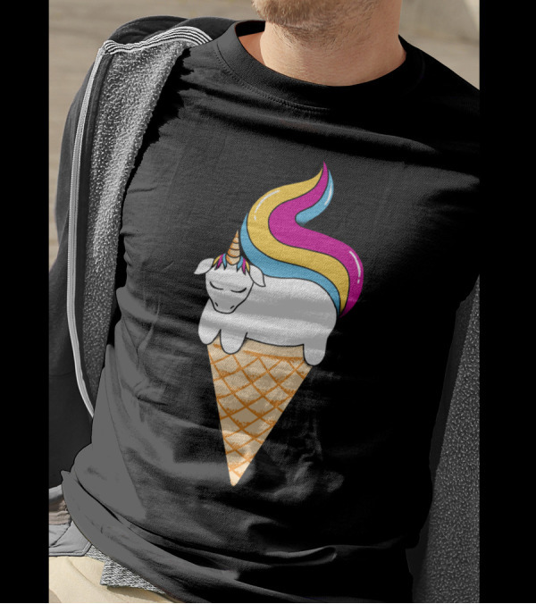 Unicorn Sleeping On Ice Cream Cone With Rainbow Mane T-Shirt