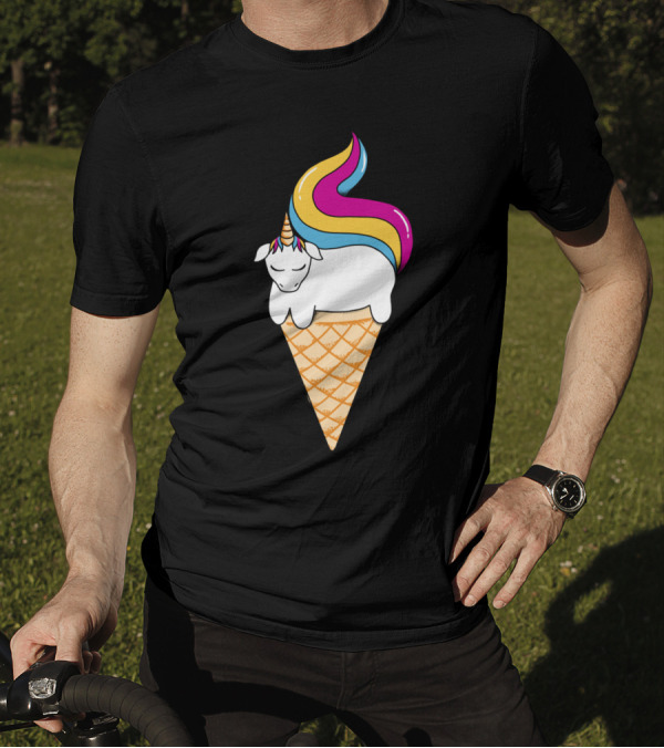 Unicorn Sleeping On Ice Cream Cone With Rainbow Mane T-Shirt