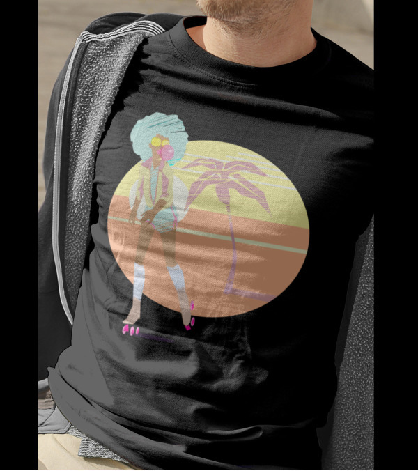 Roller Beach Sunset Vibes Afro Retro Skater With Palm Tree T-Shirt