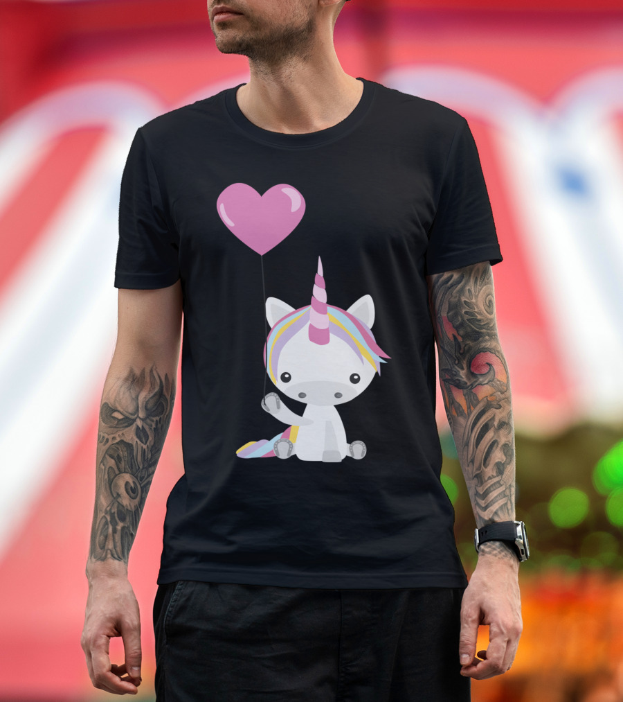 Unicorn Holding Heart Balloon T-Shirt