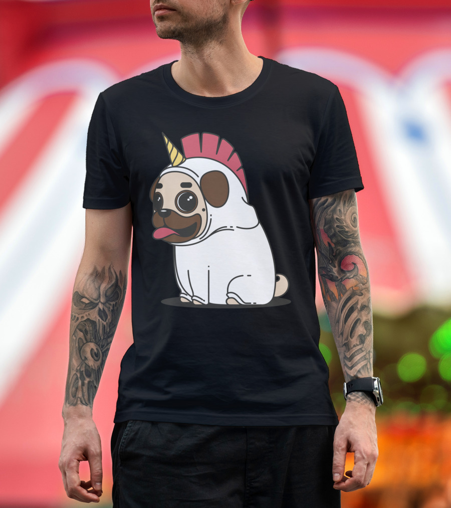 Unicorn Pug Dog Costume with Horn and Mane T-Shirt