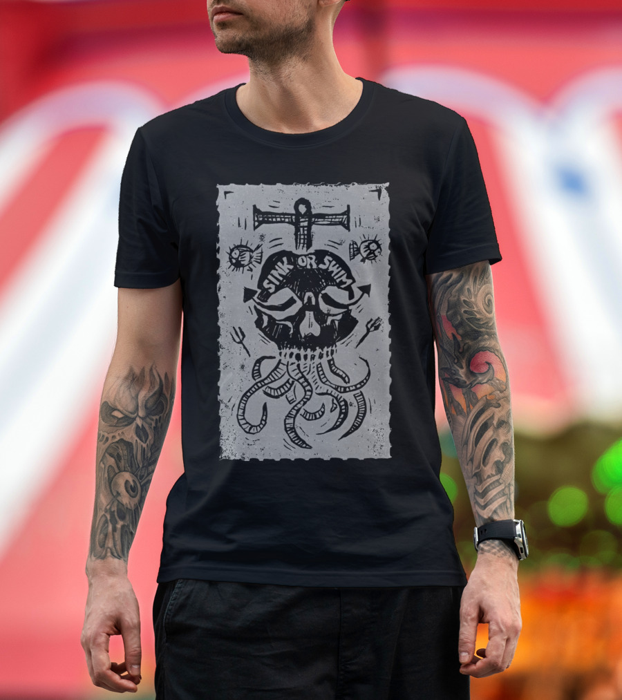 Sink Or Swim Nautical Skull with Tentacles and Anchor T-Shirt