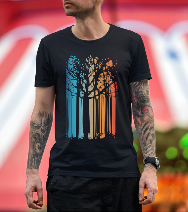 Premium T-Shirt: Magic Colored Forest Vibrant Tranquil Sunset Trees T-Shirt Magic Colored Forest Vibrant Tranquil Sunset Trees T-Shirt
