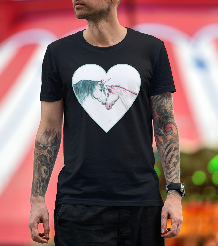 Unicorns In Love Heart Embrace by Pikomatika T-Shirt