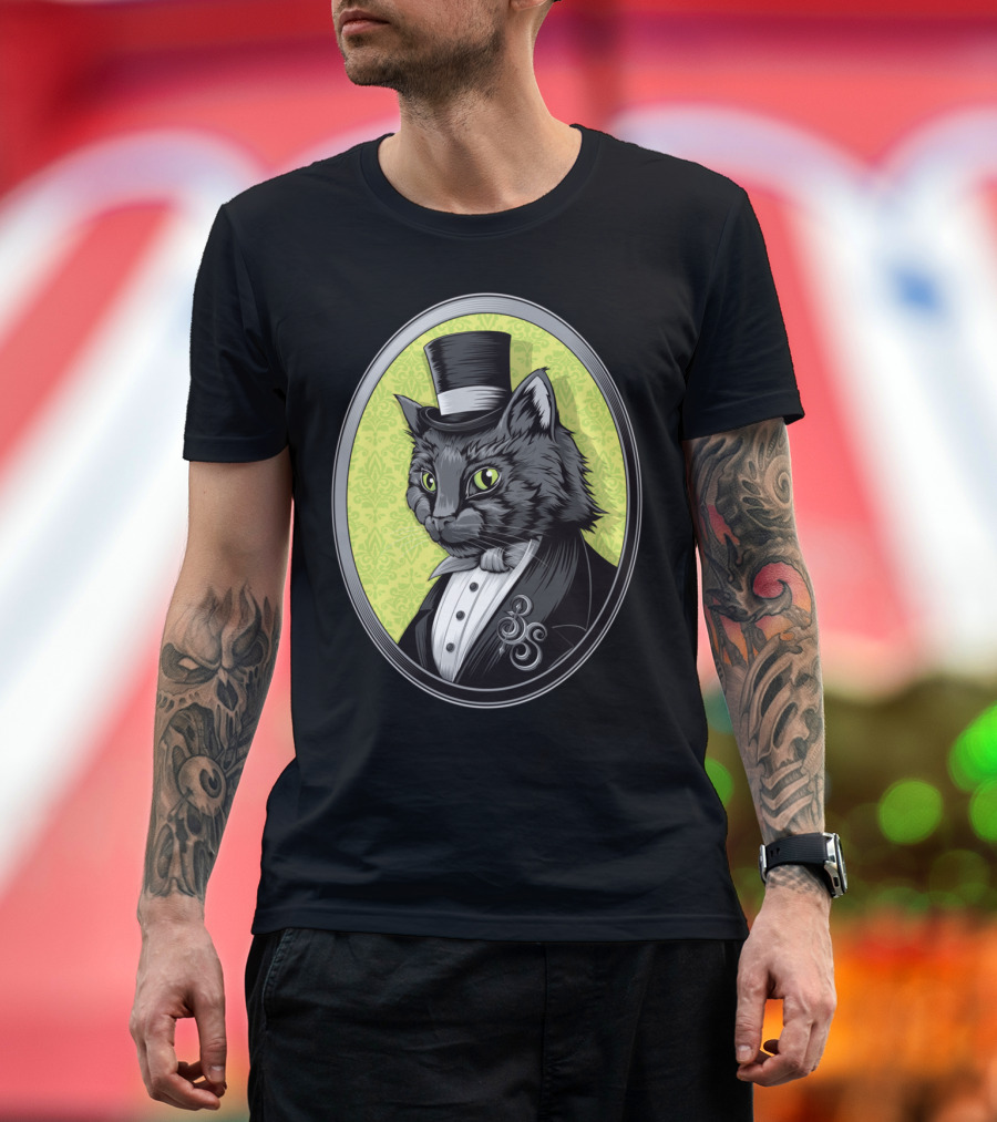 The Gentleman Cat in Top Hat and Tuxedo Oval T-Shirt