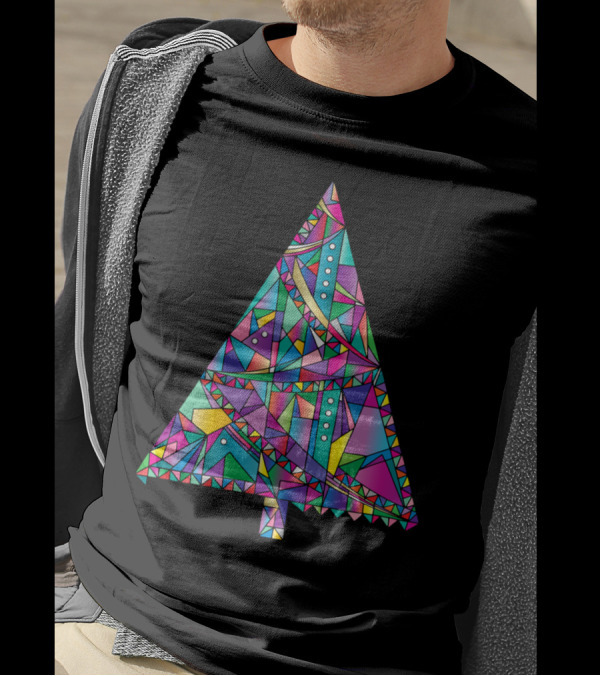 Happy New Year Tree Stained Glass Geometric T-Shirt