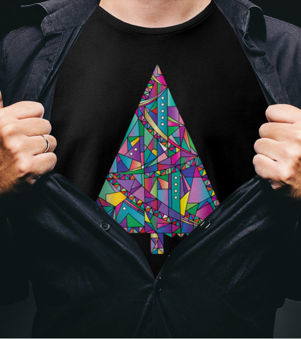 Happy New Year Tree Stained Glass Geometric T-Shirt