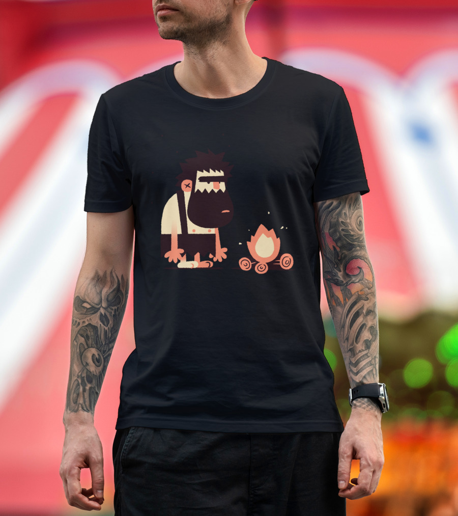 Caveman Cartoon with Campfire T-Shirt