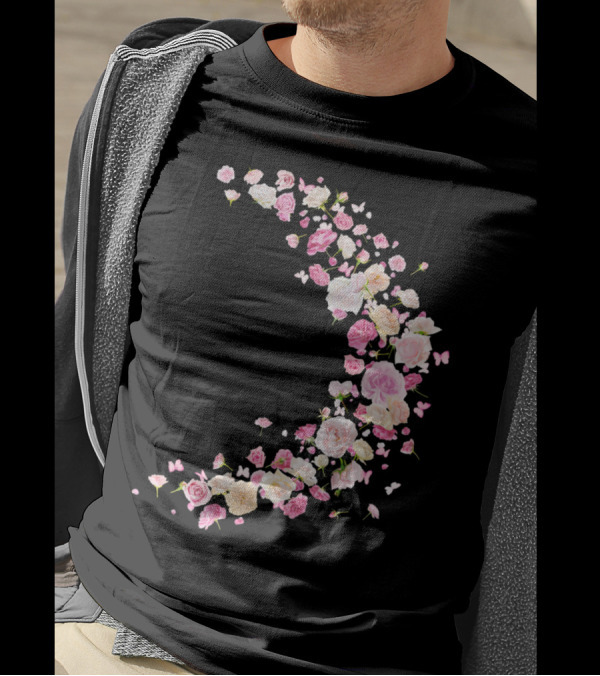 Rosa Pink And White Roses With Butterflies Crescent Shape T-Shirt
