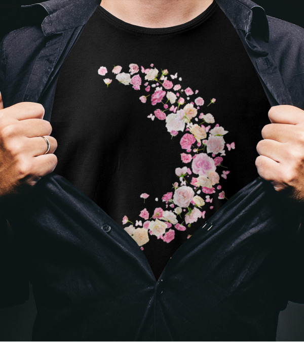 Rosa Pink And White Roses With Butterflies Crescent Shape T-Shirt