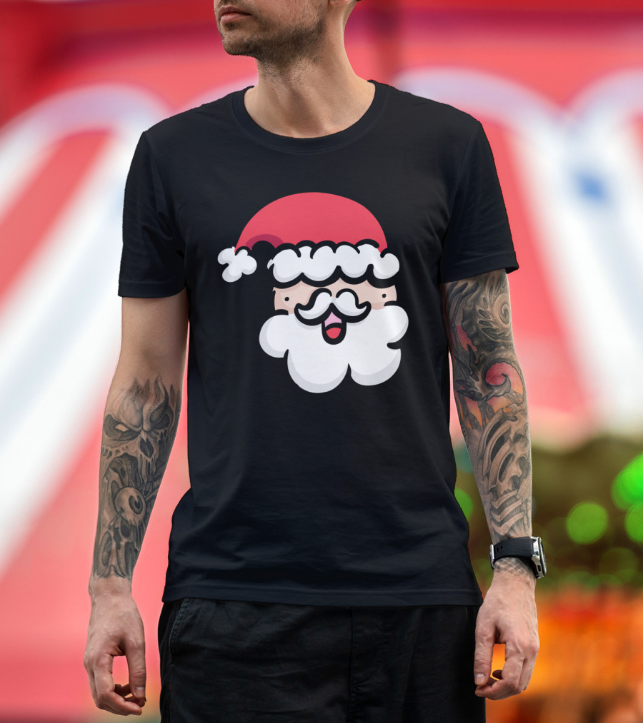Happy Santa Cartoon Face Icon with Red Christmas Hat T-Shirt