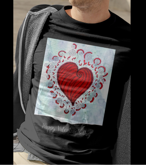 Happy Valentine's Day Red Heart Swirls And Floral T-Shirt