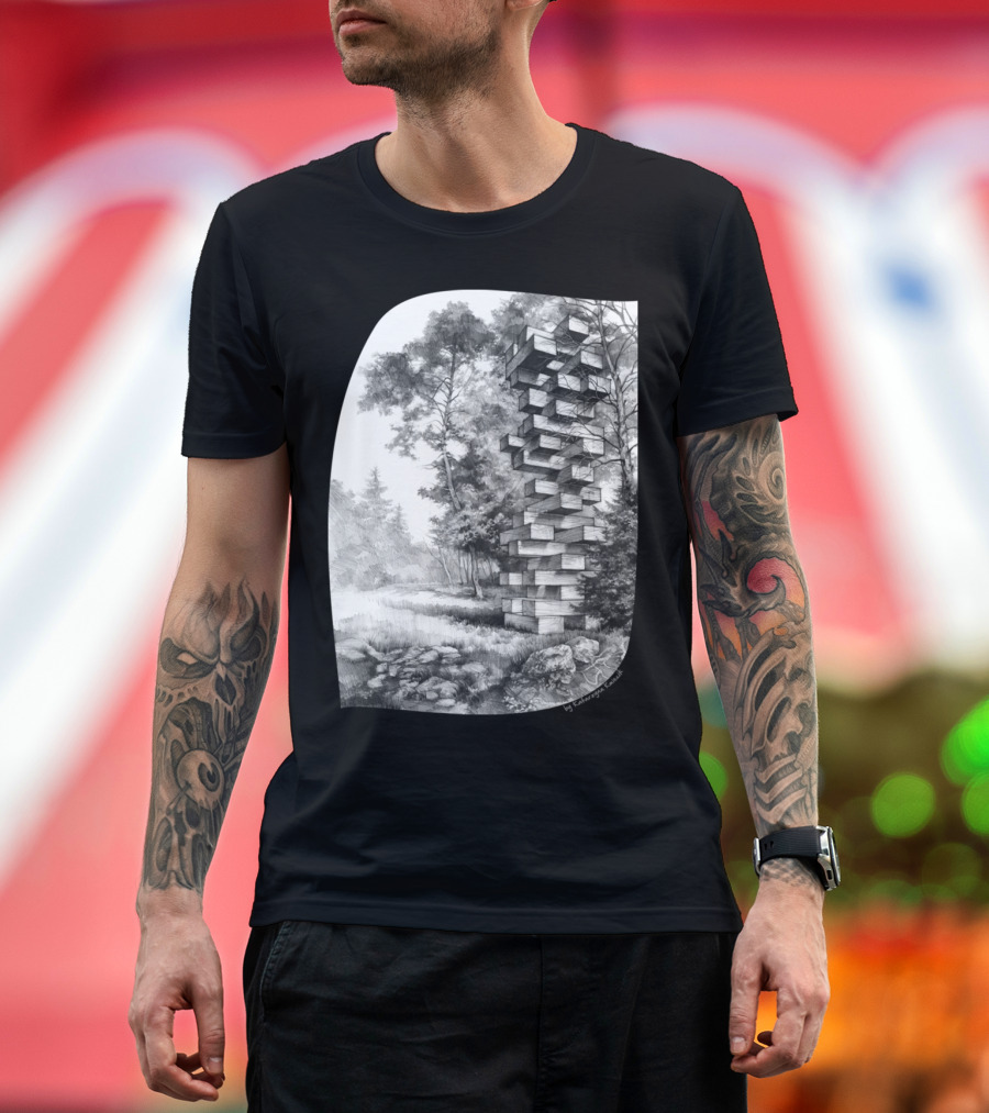 Jenga Tower in Woodland Sketch by Midwest Goods T-Shirt