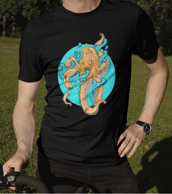 Push It Octopus Tentacles In Aqua Circle T-Shirt