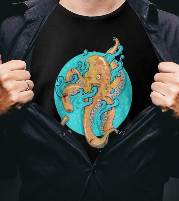 Push It Octopus Tentacles In Aqua Circle T-Shirt